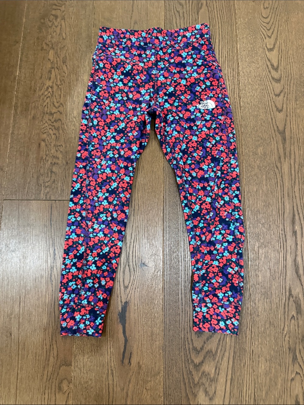 The North Face Girls' Navy Floral Leggings with Pink & Teal Flowers